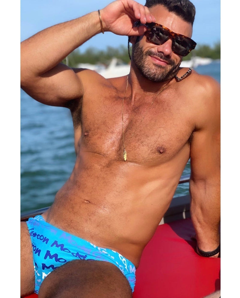 Swimwear GARCON MODEL Baby Blue Graffiti Low Rise Swim-Brief