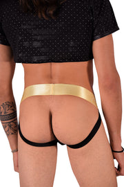 TANN MONTREAL Sexy Mesh Gold Elastic Waistband Jock Black 3