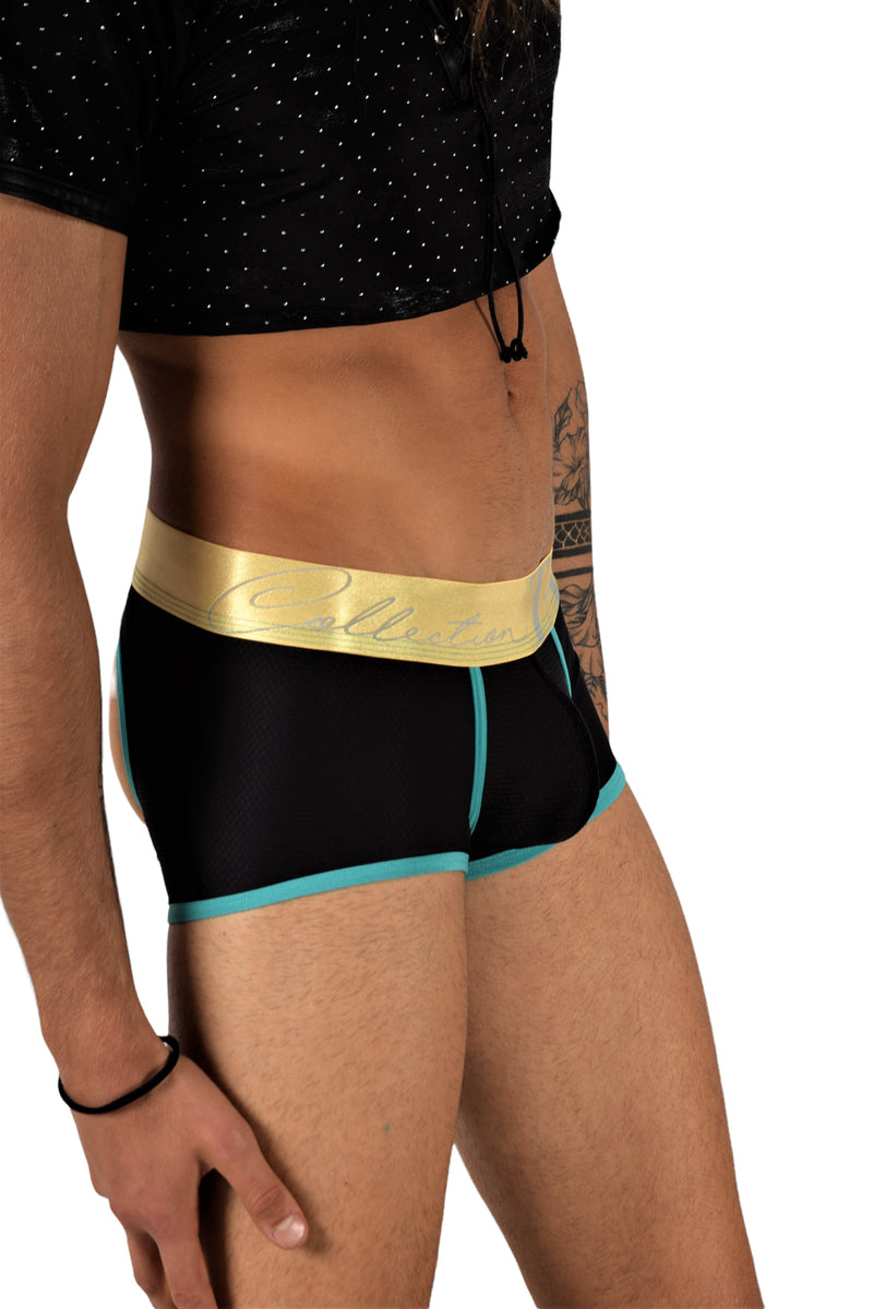 TANN MONTREAL Sexy Mesh  Show me off Trunk Black/Turquoise 3
