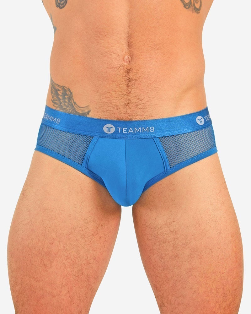 TEAMM8 Brief Sexy Score With Mesh Netting Insert Peek-a-Boo Briefs Blue 5