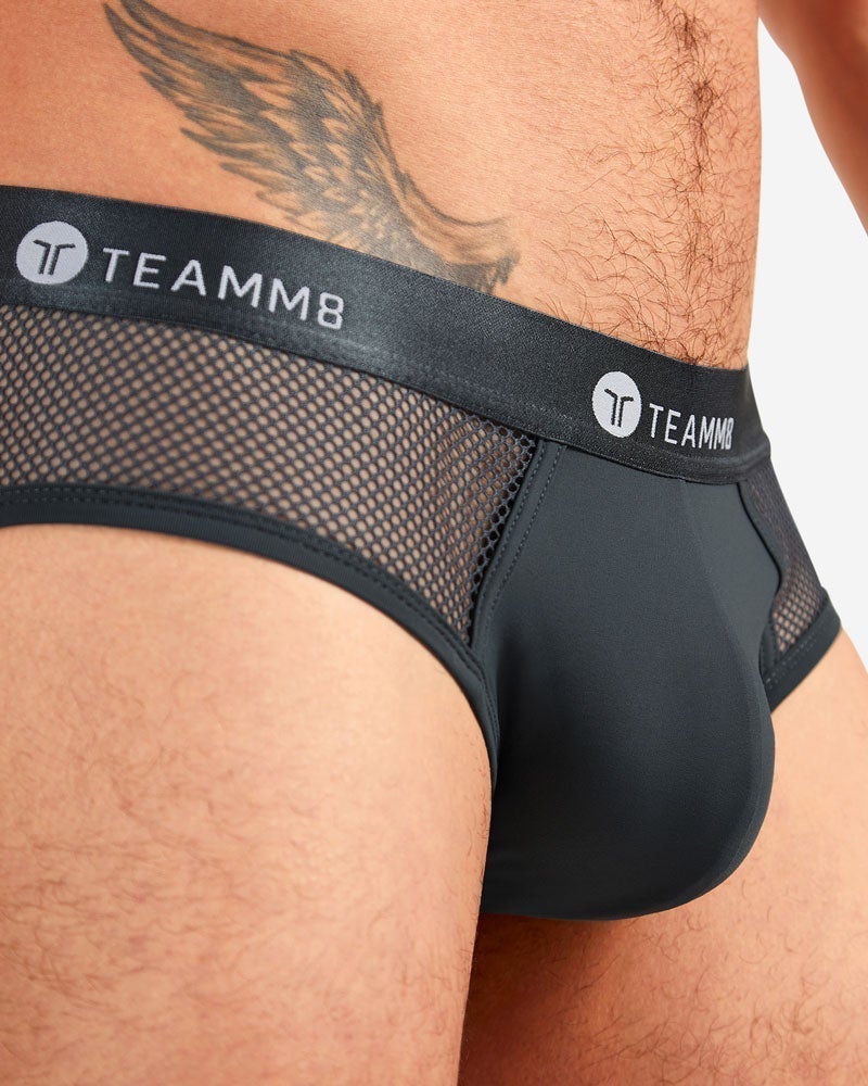 TEAMM8 Briefs Sexy Score With Mesh Netting Insert Peek-a-Boo Brief Metal 5