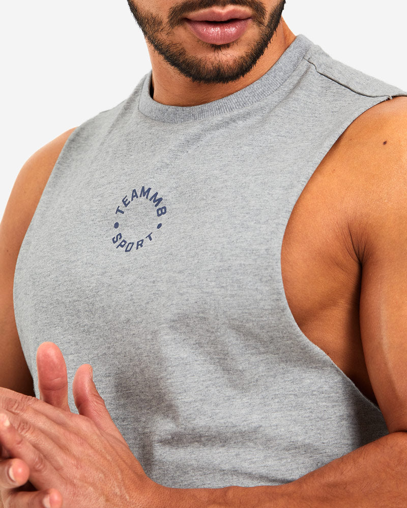 TEAMM8 Cotton Tank Square Cut Workout Muscle Tanktop Sport Grey Merle 13