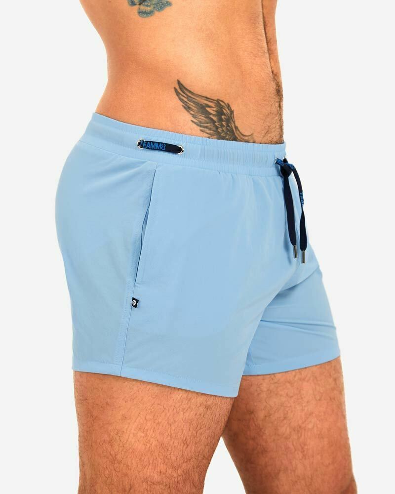 TEAMM8 Grid Swim-Short Quick Dry 4-Way Stretch Swimwear Slim Fit Blue 2