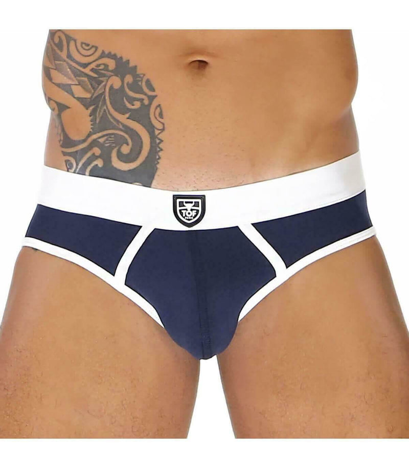 ''TOF PARIS ALPHA" Clasic Brief Cotton Underwear Stretch Navy-White 30 - SexyMenUnderwear.com