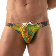 TOF PARIS Bikini Floral Swim-Brief Generous Front Pocket Swimwear Yellow