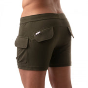 TOF PARIS Cargo Shorts Interior Drawstring Low-Waist Fitted Cotton Short Khaki