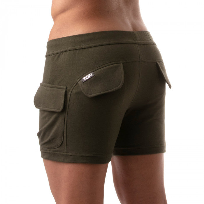 TOF PARIS Cargo Shorts Interior Drawstring Low-Waist Fitted Cotton Short Khaki