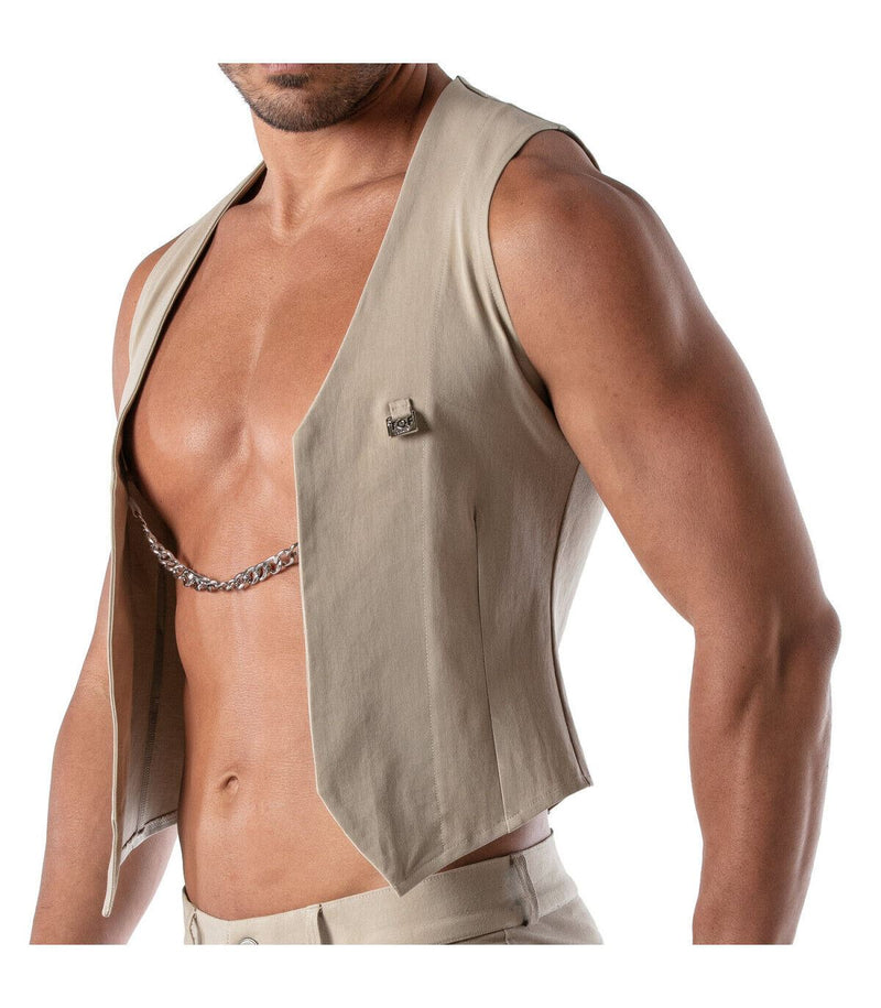 TOF PARIS Chain Vest Patriot Elegant Open Jacket With Removable Chain Beige