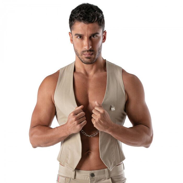 TOF PARIS Chain Vest Patriot Elegant Open Jacket With Removable Chain Beige