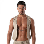 TOF PARIS Chain Vest Patriot Elegant Open Jacket With Removable Chain Beige