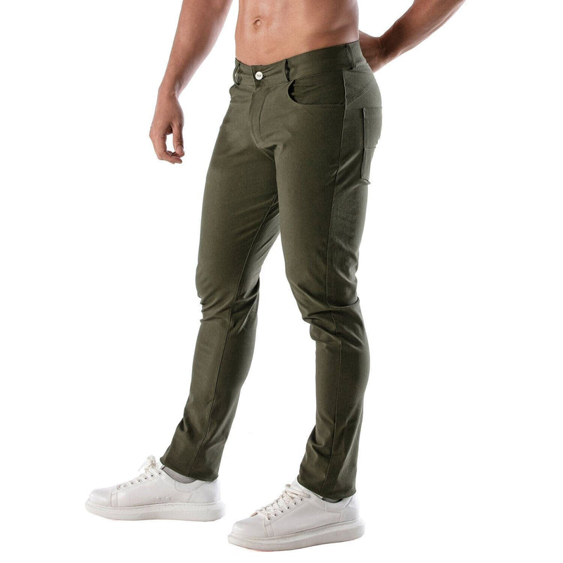 TOF PARIS Chino Pants Low-Rise Stretchy Cotton 5-Pockets Patriot Khaki