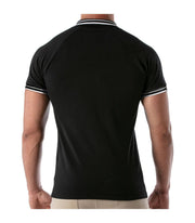 TOF-PARIS Cotton Polo Shirt Patriot Reglan Ribbed Sleeve Slim Fit Black 97