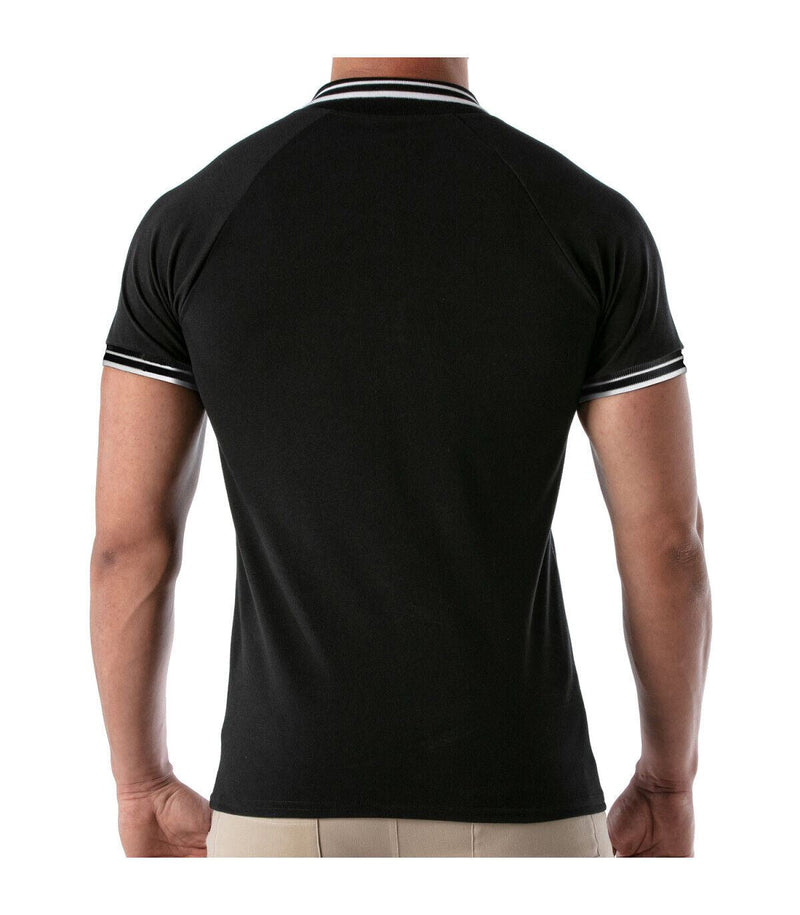 TOF-PARIS Cotton Polo Shirt Patriot Reglan Ribbed Sleeve Slim Fit Black 97