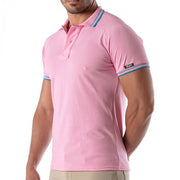 TOF-PARIS Cotton Polo Shirt Patriot Reglan Ribbed Sleeve Slim Fit Pink 96