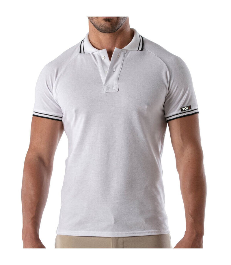 TOF-PARIS Cotton Polo Shirt Patriot Reglan Ribbed Sleeve Slim Fit White 96