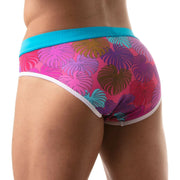 TOF PARIS Drawstring Swim-Brief Floral Pocket Lined Pouch Pink Swimwear