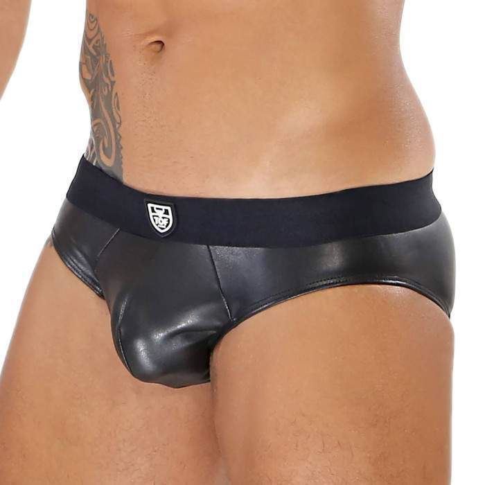 TOF PARIS Faux-Leather Briefs Stretch MicroFibre & Generous Pouch Black/Black 4A