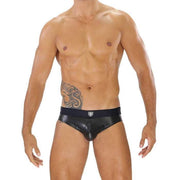 TOF PARIS Faux-Leather Briefs Stretch MicroFibre & Generous Pouch Black/Black 4A