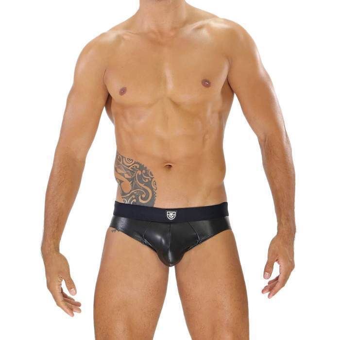 TOF PARIS Faux-Leather Briefs Stretch MicroFibre & Generous Pouch Black/Black 4A