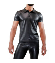 TOF PARIS Fetish Polo Shirt Leather-Look Slightly Adjusted Cut Black