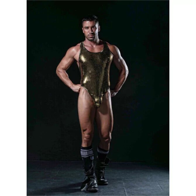 TOF PARIS Glitter Thong Bodysuit With Lurex Edges Singlet Shiny Gold 203