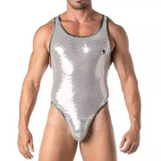 TOF PARIS Glitter Thong Bodysuit With Lurex Edges Singlet Shiny Silver 202