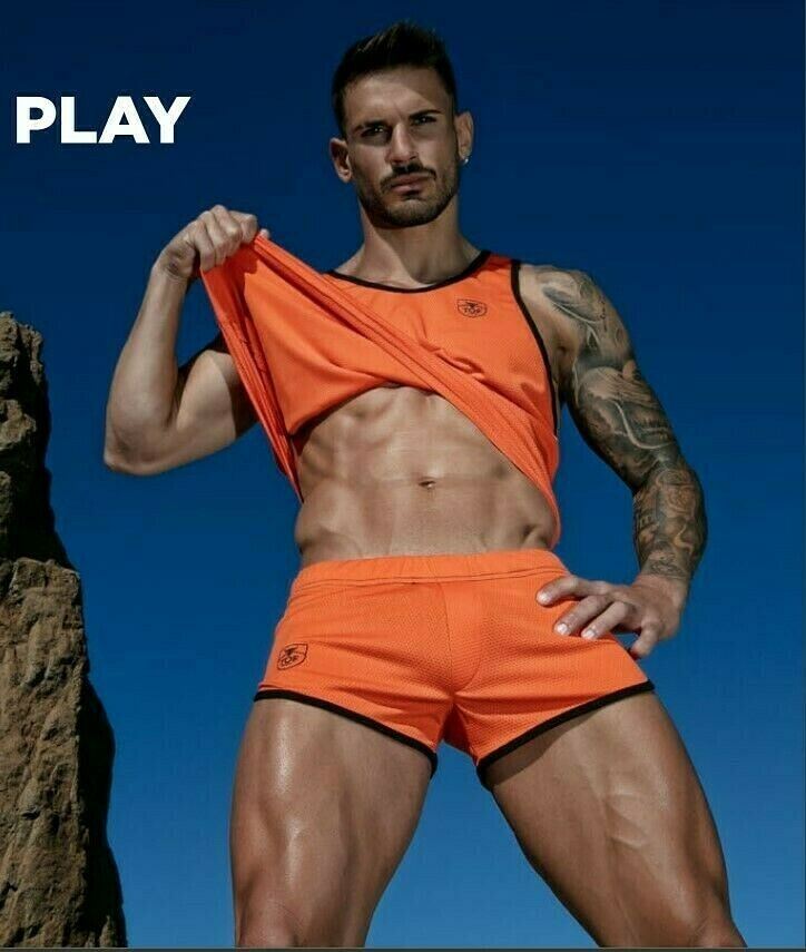 TOF PARIS Mesh Shorts Retro Microfiber Low-Waist Fitted Orange Short 5