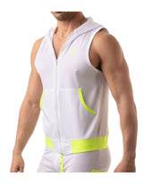 TOF PARIS Mesh Sleeveless Hoodie Light Vest Jacket Tank 2Deep Pockets White 6