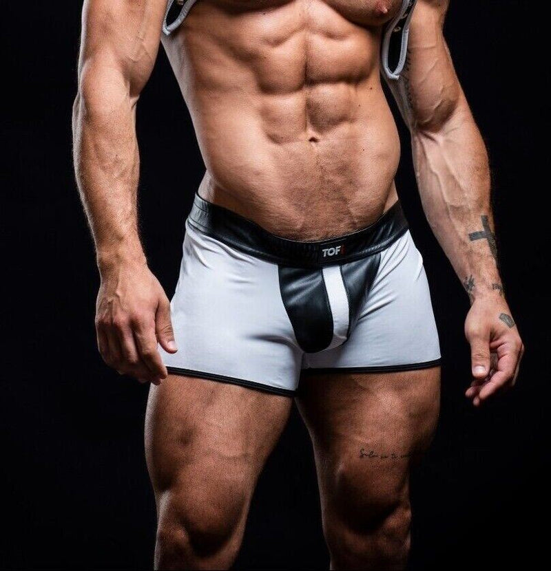 TOF PARIS Mid-Thigh Shorts Contrasting Front Pouch Stretch Boxer Short White