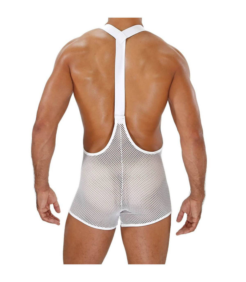 TOF PARIS Singlet Bulge Mesh BodySuit Lined Pocket White