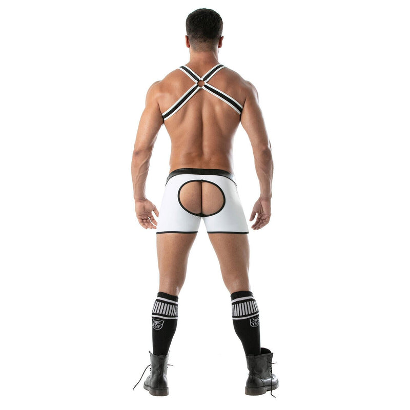 TOF PARIS Stretchy Zipped Backless Boxer Shorts Faux-Leather Panel White