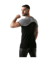 ''TOF PARIS'' T-Shirt Half-Striped Cotton Jersay Casual Modern Style Black 22 - SexyMenUnderwear.com