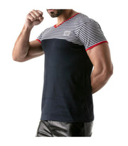 ''TOF PARIS'' T-Shirt Half-Striped Cotton Jersay Casual Modern Style Red 22 - SexyMenUnderwear.com