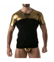 TOF PARIS T-Shirt Metal Lurex Edging Half-Cotton Half-Metallic Gold Shirt