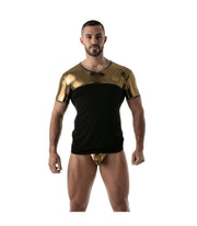 TOF PARIS T-Shirt Metal Lurex Edging Half-Cotton Half-Metallic Gold Shirt