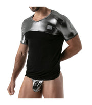 TOF PARIS T-Shirt Metal Lurex Edging Half-Cotton Half-Metallic Silver