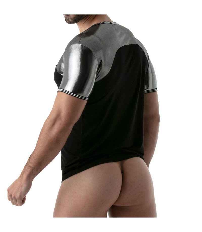 TOF PARIS T-Shirt Metal Lurex Edging Half-Cotton Half-Metallic Silver