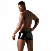 TOF PARIS Vinyl Boxer Trunks Stretchy Tight-Fit Waxed Leather-Look Shiny Black