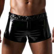 TOF PARIS Vinyl Short Tight-Fit Waxed Leather-Look Boxer Mini Short Shiny Black