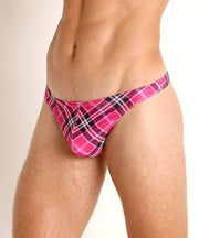 XL -LASC Brazilian Swim-Thong Unlined Plaid Hot Pink Swimwear MX1