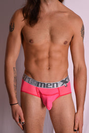 XTREMEN Brief Sexy Transparent Mesh Briefs Coral Pink 91018 1